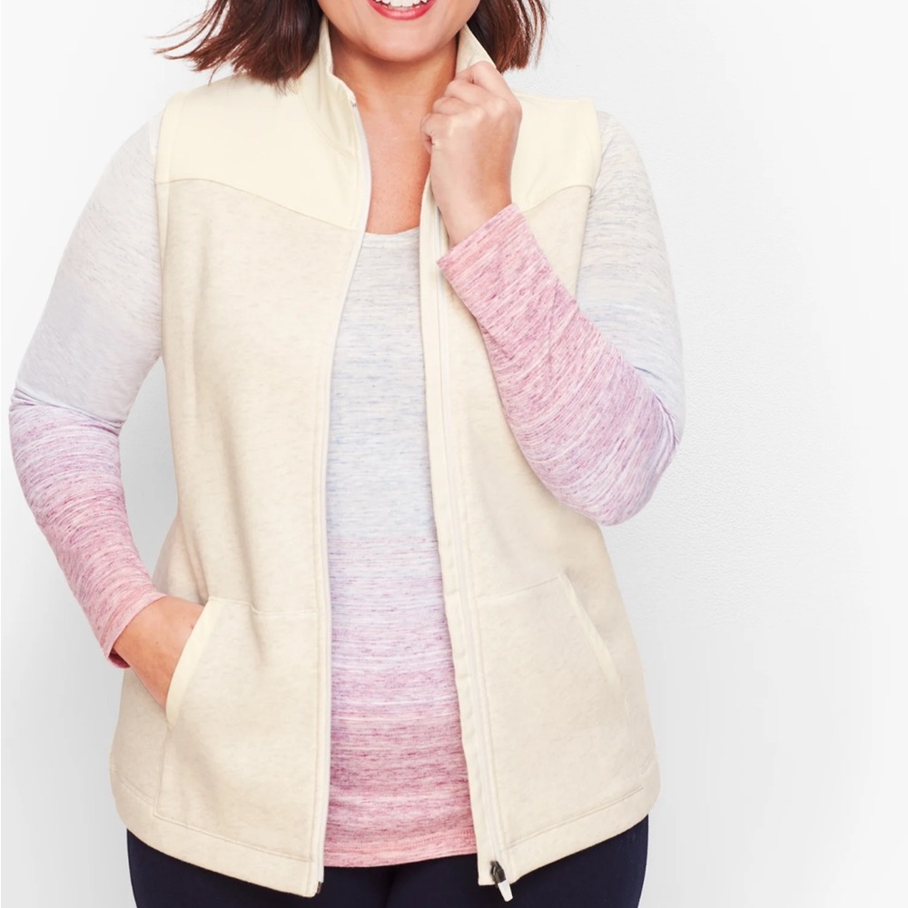 Talbots woven fleece cream Zip-Up Vest size 2x